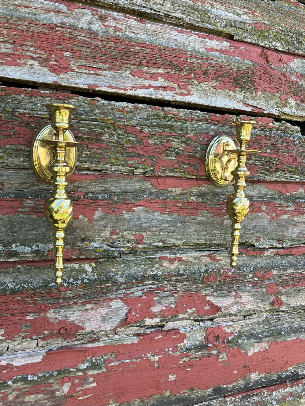 Whimsical Vintage Set of Solid Brass Candlestick Wall Sconces Cottage Decor - Picture 8 of 14